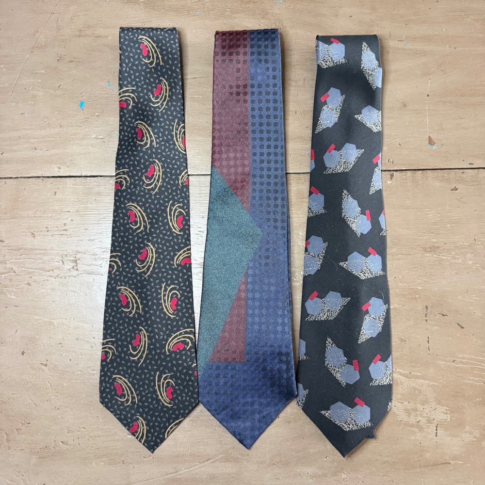 Corporate Vintage Silk Tie Lot 3 Eclectic 90s Geometric